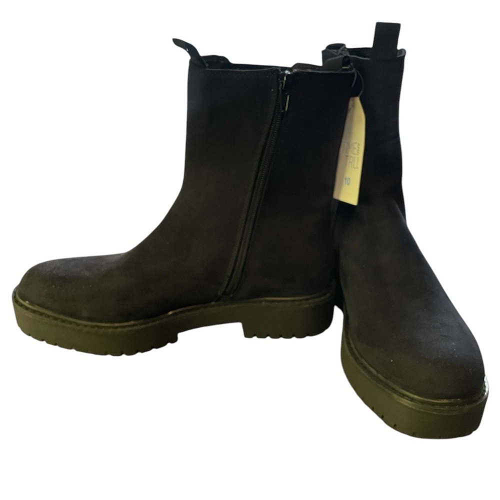 Time and Tru Black Combat Moto Boots with Elastic Panels